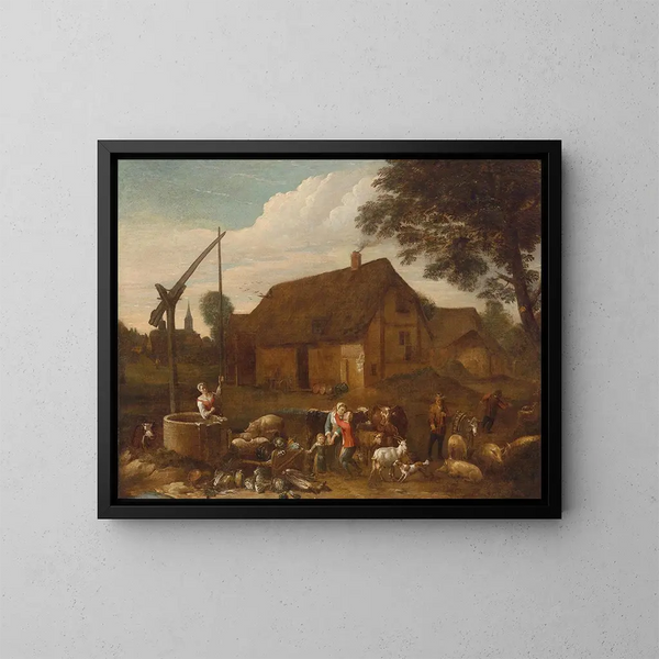 En un patio de granja - Egbert van der Poel — cuadro enmarcado en la pared