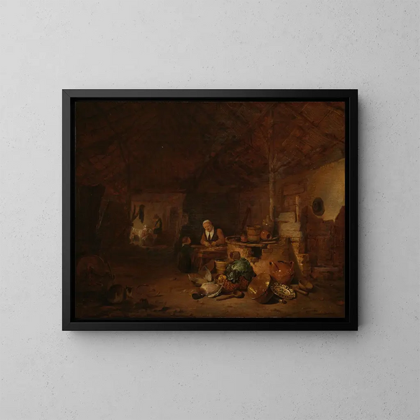 Interior de un granero - Egbert van der Poel — cuadro enmarcado en la pared