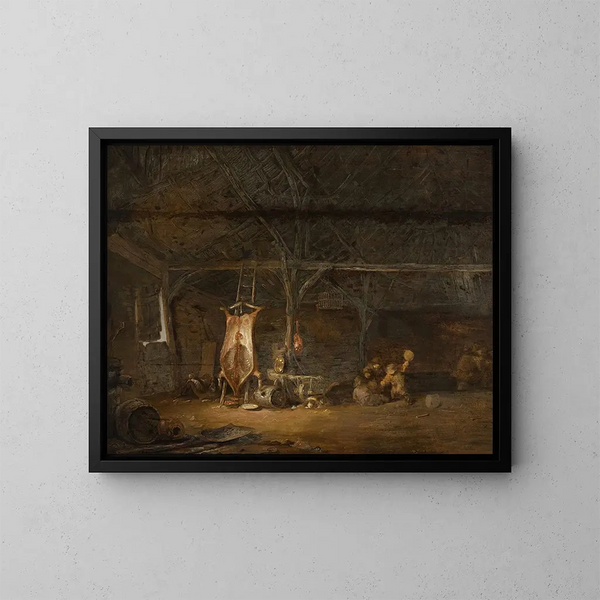 interior de un matadero - Egbert van der Poel — cuadro enmarcado en la pared