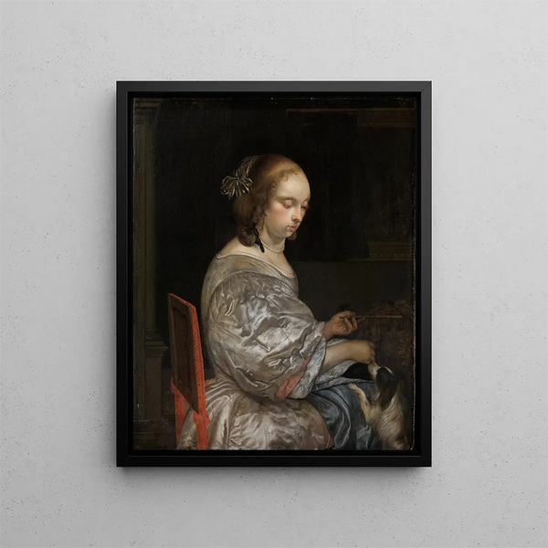 Eglon van der Neer - Young lady with puppy.webp