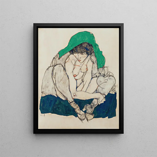 Egon Schiele - Crouching Woman with Green Headscarf.webp