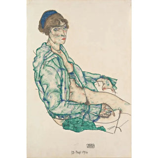 Egon Schiele - Sitting SemiNude with Blue Hairband.webp