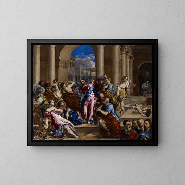 El Cristo expulsando a los mercaderes del Templo - El Greco — cuadro enmarcado en la pared