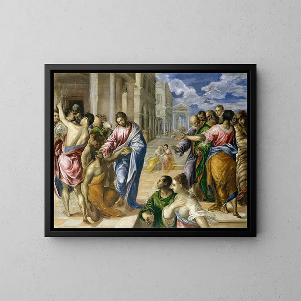El Cristo sanando a los ciegos - El Greco — cuadro enmarcado en la pared