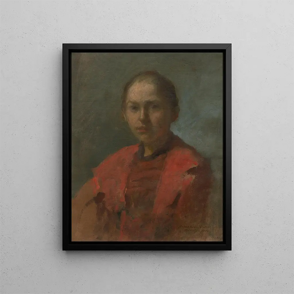 Niña con vestido rojo - Elemér Halász-Hradil — cuadro enmarcado en la pared