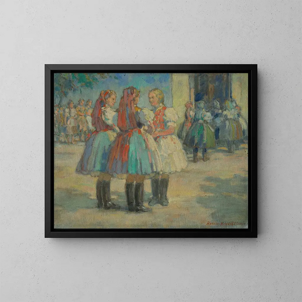de chicas con traje tradicional - Elemér Halász-Hradil — cuadro enmarcado en la pared
