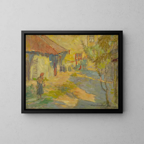 En el patio - Elemér Halász-Hradil — cuadro enmarcado en la pared