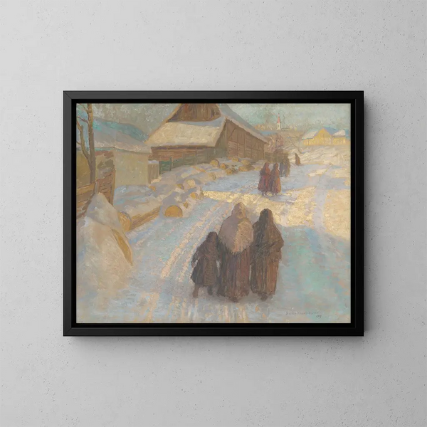 Invierno en el pueblo - Elemér Halász-Hradil — cuadro enmarcado en la pared