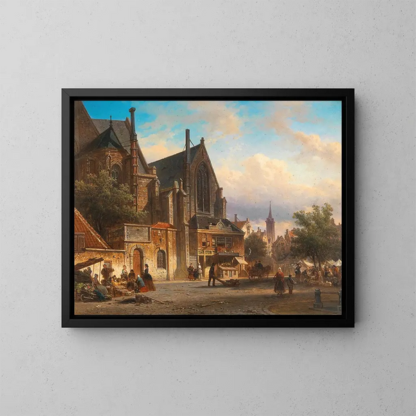 Una escena de mercado neerlandés - Elias Pieter van Bommel — cuadro enmarcado en la pared