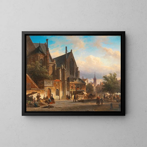 View of a Dutch Market - Elias Pieter van Bommel — framed artwork on a wall