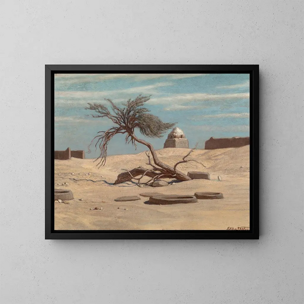Tree and tombs on the Tel El Armano path, Egypt - Elihu Vedder — framed artwork on a wall