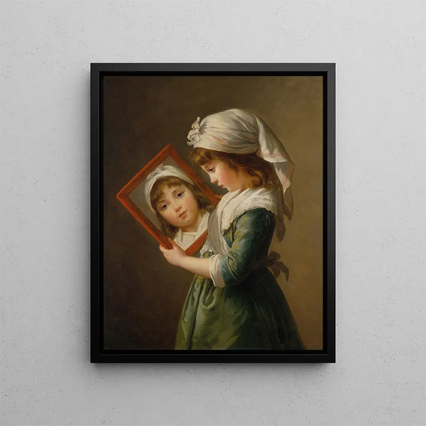 Julie Le Brun mirándose en un espejo - Elisabeth Louise Vigée Le Brun — cuadro enmarcado en la pared