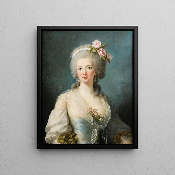 Retrato de una dama llamada retrato de Jeanne de Valois Condesa de la Motte - Elisabeth Louise Vigée Le Brun — cuadro enmarcado en la pared