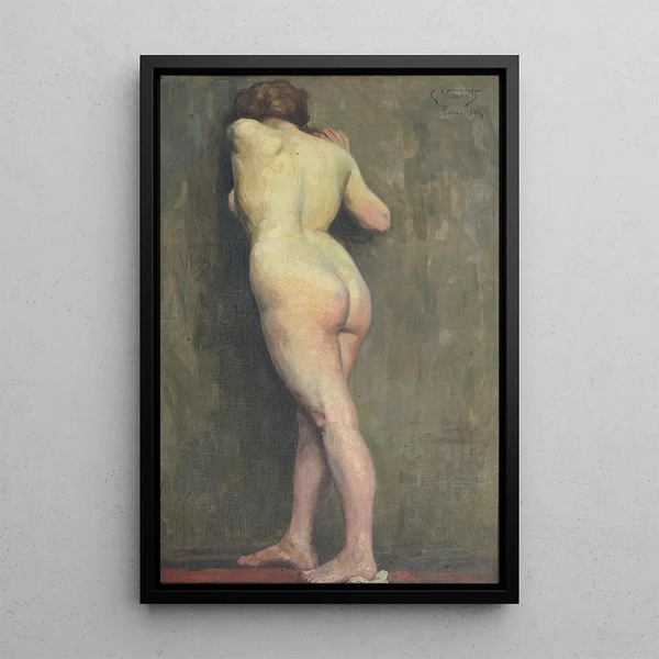 Female nude painting from behind - Eliseu Visconti — framed artwork on a wall