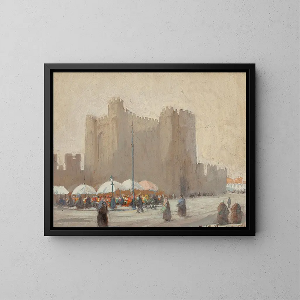 Vendedores de flores belgas en el castillo de Gravensteen, Gante, Bélgica - Elizabeth Nourse — cuadro enmarcado en la pared