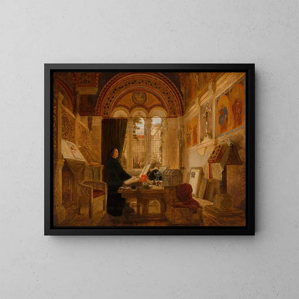 Interior de un monasterio en Italia - Elmslie William Dallas — cuadro enmarcado en la pared