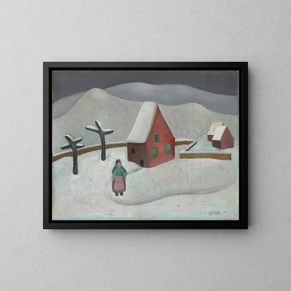Paisaje de invierno con casa roja - Emanuel Schättli — cuadro enmarcado en la pared
