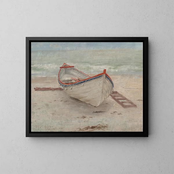 Bateau de pêche sur la plage - Emil Carlsen — cuadro enmarcado en la pared