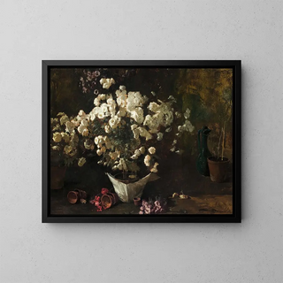 Nature morte aux chrysanthèmes - Emil Carlsen — framed artwork on a wall
