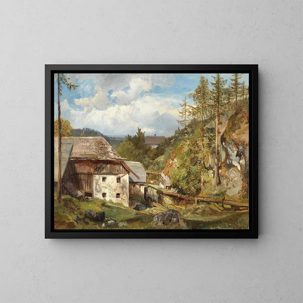 El molino en el bosque - Emil Jakob Schindler — cuadro enmarcado en la pared