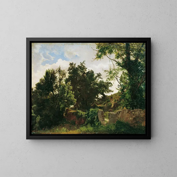 Mur del castillo en Plankenberg - Emil Jakob Schindler — cuadro enmarcado en la pared