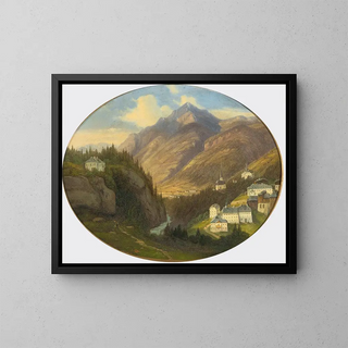 Gamskogel en Gastein con la iglesia de San Nicolás - Emil Ludwig Lühr — cuadro enmarcado en la pared