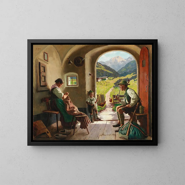 Un día de verano en Tirol - Emil Rau — cuadro enmarcado en la pared