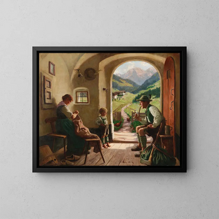 Escena familiar idílica - Emil Rau — cuadro enmarcado en la pared