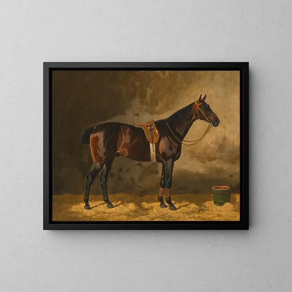 Un caballo alazán en un establo - Emil Volkers — cuadro enmarcado en la pared