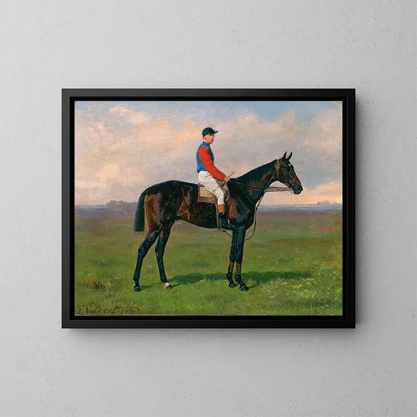 Un jockey a caballo - Emil Volkers — cuadro enmarcado en la pared