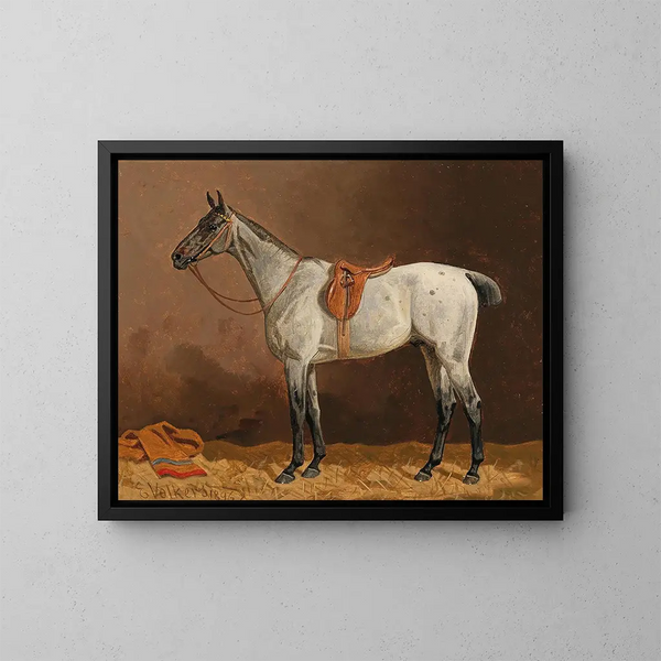 Un caballo blanco en el establo - Emil Volkers — cuadro enmarcado en la pared