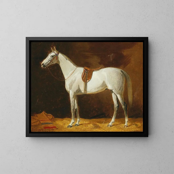 Caballo de silla en el establo - Emil Volkers — cuadro enmarcado en la pared