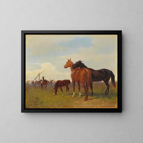 Caballos en la Puszta - Emil Volkers — cuadro enmarcado en la pared