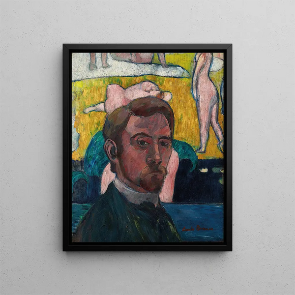 Autorretrato en cuadro: Bañistas, la vaca roja - Émile Bernard — cuadro enmarcado en la pared