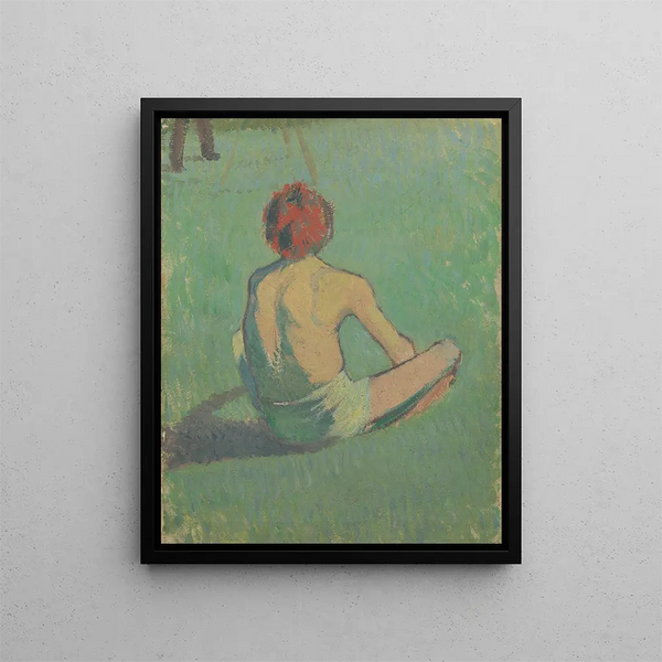 Boy sitting in the grass - Émile Bernard — framed artwork on a wall