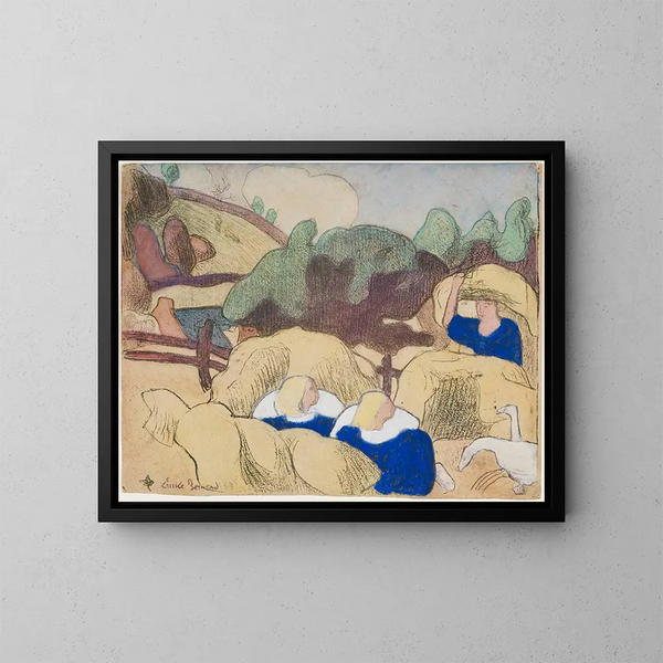 Women making haystacks - Émile Bernard — framed artwork on a wall