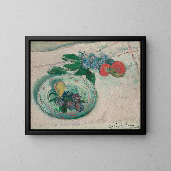 Naturaleza muerta con plato y frutas - Émile Bernard — cuadro enmarcado en la pared