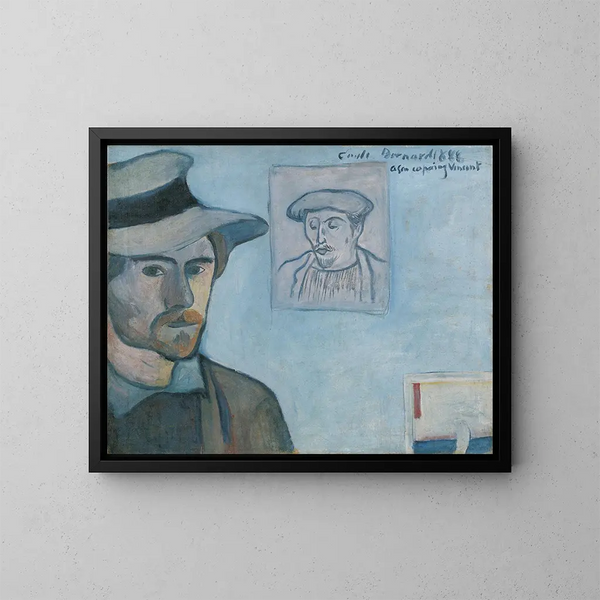 Autorretrato con retrato de Gauguin - Émile Bernard — cuadro enmarcado en la pared
