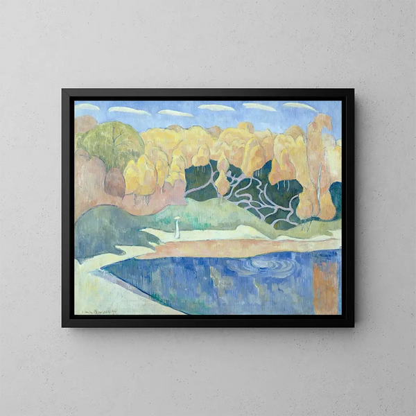 Woman walking on the banks of the Aven - Émile Bernard — framed artwork on a wall