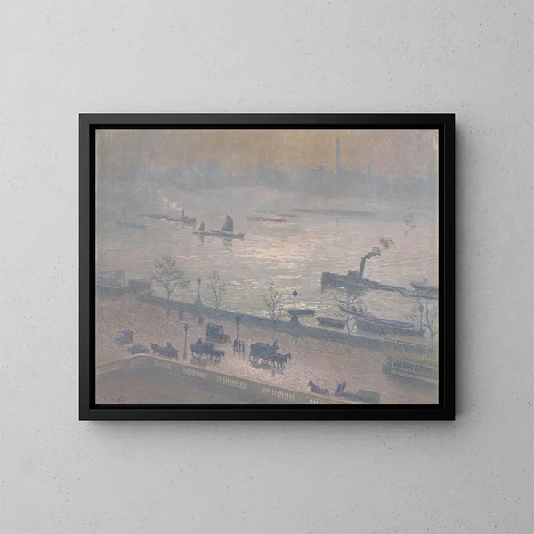 Morning Reflection on the Thames in London - Émile Claus — framed artwork on a wall