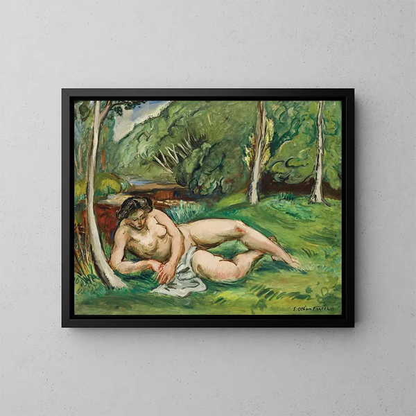 Nude reclining in a landscape - Émile Othon Friesz — framed artwork on a wall