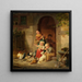 Niños de campesinos alimentando a las gallinas - Heinrich von Rustige — cuadro enmarcado en la pared