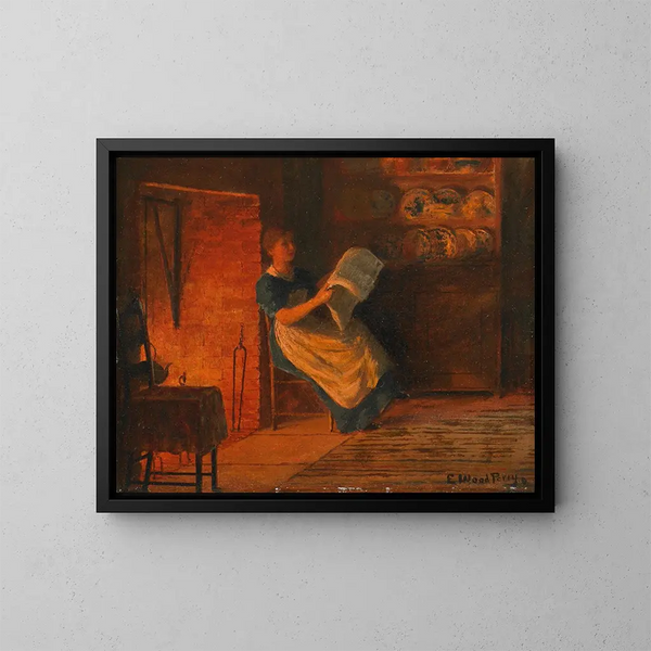 Lectura junto a la chimenea - Enoch Wood Perry Jr — cuadro enmarcado en la pared