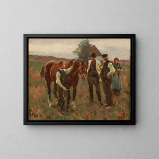 Un mercado de caballos - Erik Henningsen — cuadro enmarcado en la pared
