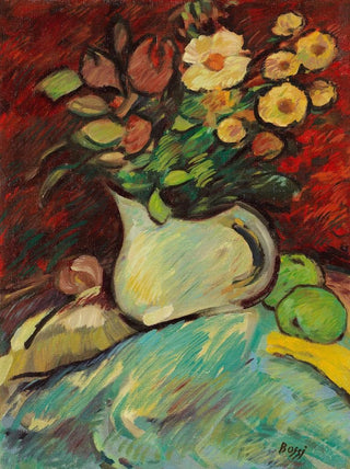 Erma Bossi - Stillleben mit Blumenvase und pfeln.webp