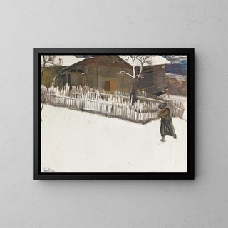 Paisaje de invierno frente a un mazot - Ernest Bieler — cuadro enmarcado en la pared