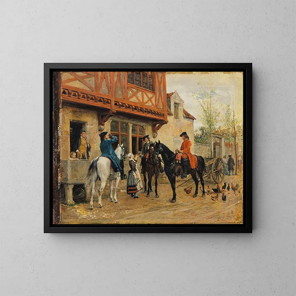 Halt in an Inn - Ernest Meissonier — framed artwork on a wall