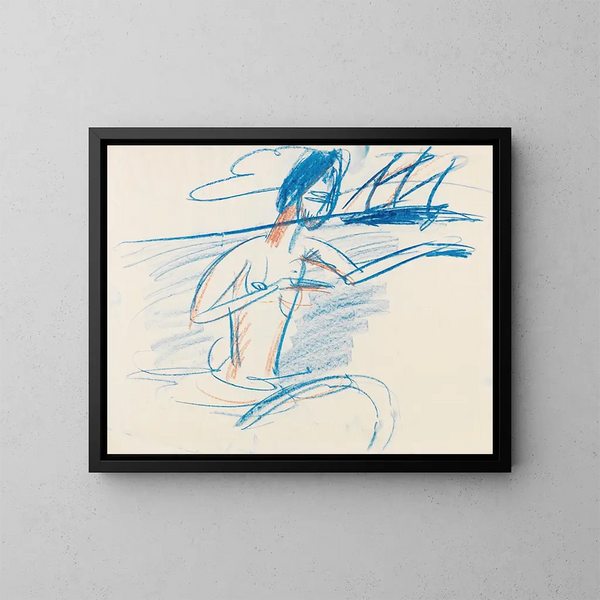 Acto de bañista con velero - Ernst Ludwig Kirchner — cuadro enmarcado en la pared