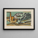 River landscape with crane and tugboat - Ernst Ludwig Kirchner — framed artwork on a wall