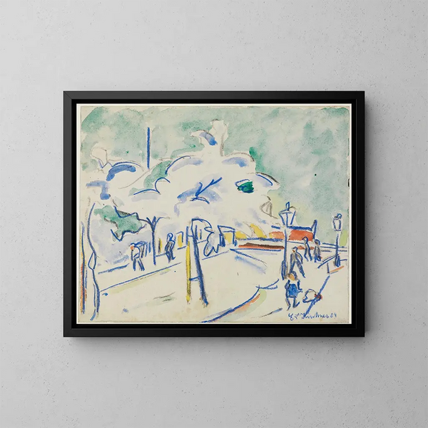 Rivage avec fleurs à Dresde - Ernst Ludwig Kirchner — framed artwork on a wall